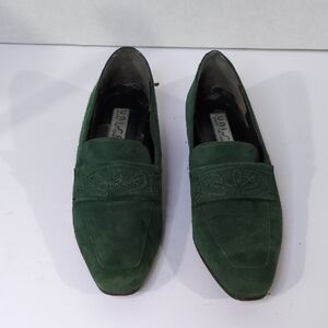 Unisa Forest Green Suede Loafers Rope Embroidery Design Size 7